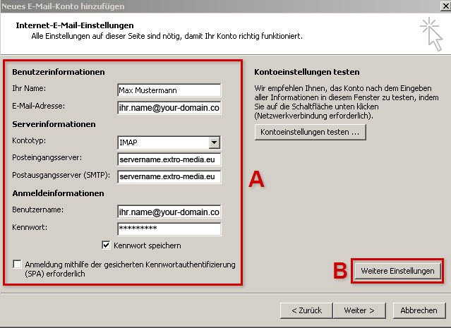 Internet-E-Mail-Einstellungen