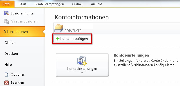 Informationen > Konto hinzufügen