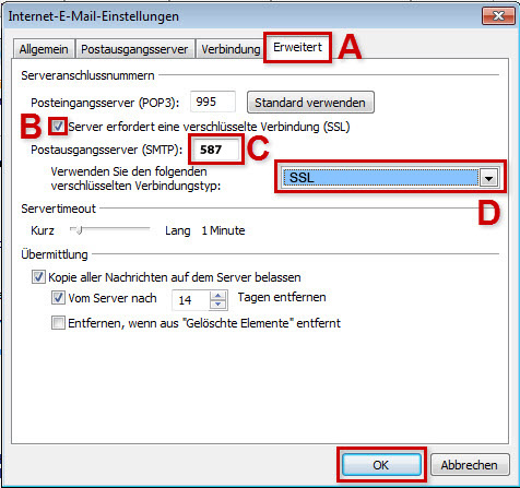 Einstellungen SSL POP