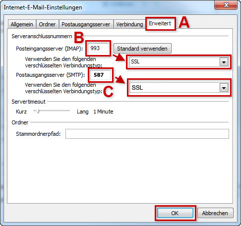 Einstellungen SSL IMAP