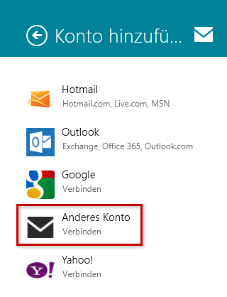 Anderes Konto auswählen